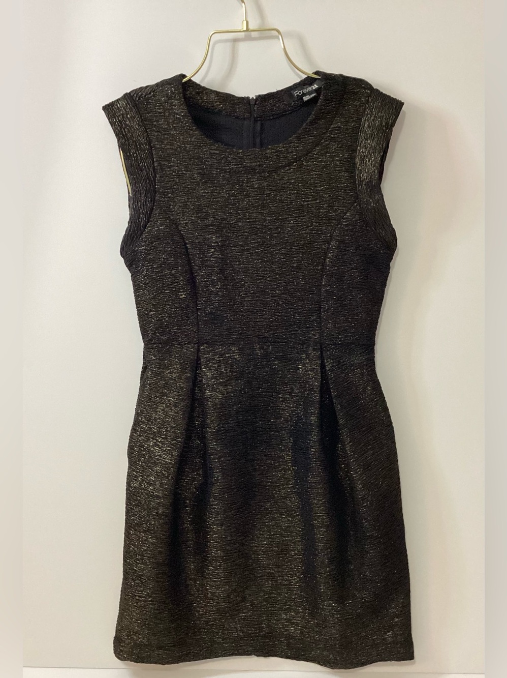 Forever 21 Black Metallic Textured Cap-Sleeve Mini Dress